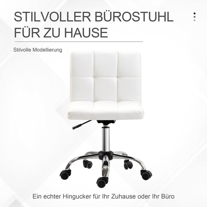 Kontorstol, drejestol, kunstlæder, stålstel, 5 hjul, polstret, hvid