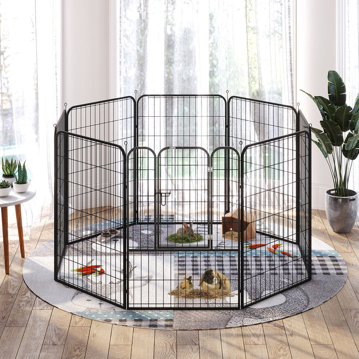 Hvalpegård, sæt med 8 dele, 100 cm høj, hvalpegård med aflåselig dør, 8 stålnetpaneler, hundegård, udendørs indhegning til store hunde, til indendørs og udendørs brug, grå