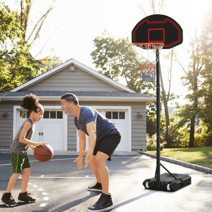 Basketballkurv, højdejusterbar, fyldbar bund, meget stabil, sort, 131 x 49 x 195-250 cm
