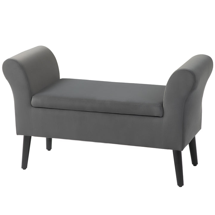 Polstret bænk med opbevaringsplads, kommodebænk med armlæn, 46 cm sædehøjde, fløjlspolyester, 111,5 x 41 x 65 cm, mørkegrå