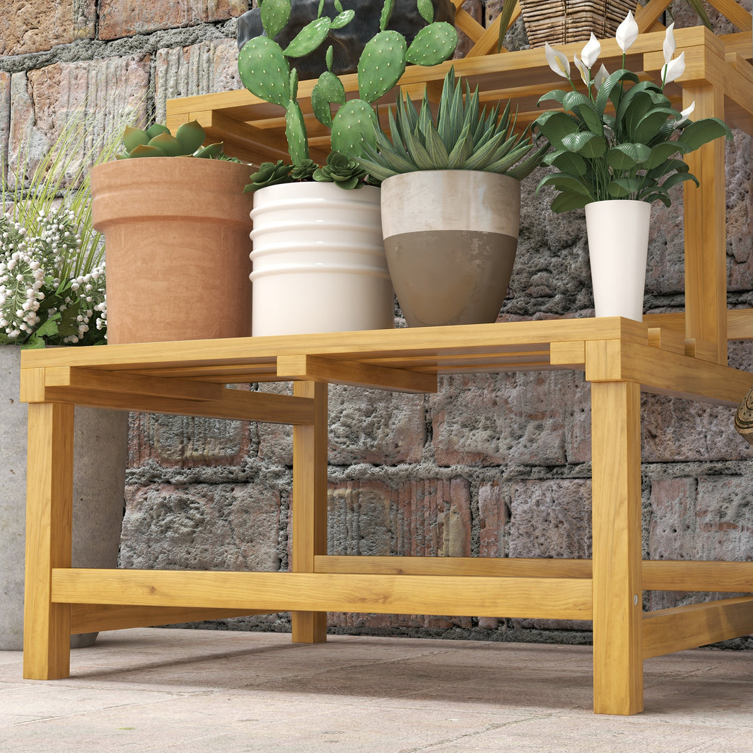Plantestativ, blomsterhylde, 2 etager, med espalier og tag, fyrretræ, 60x50x166 cm, gul