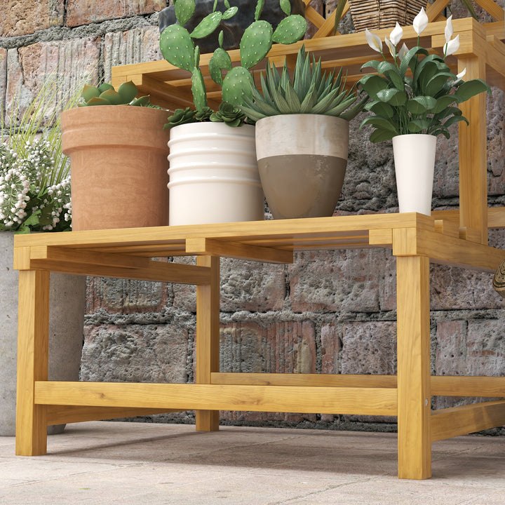 Plantestativ, blomsterhylde, 2 etager, med espalier og tag, fyrretræ, 60x50x166 cm, gul