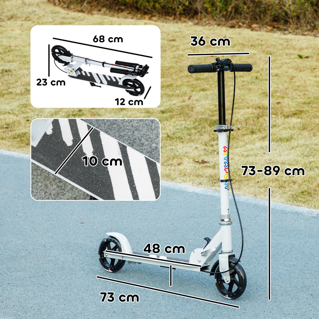 Børnescooter, dobbeltbremser, metalstel, fodstøtte, foldbar, 3-8 år, hvid
