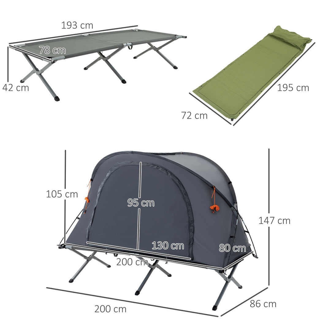 Feltseng med kuppeltag, telt + barneseng, vejrbestandig, foldbar, grå, 200 cm x 86 cm x 147 cm
