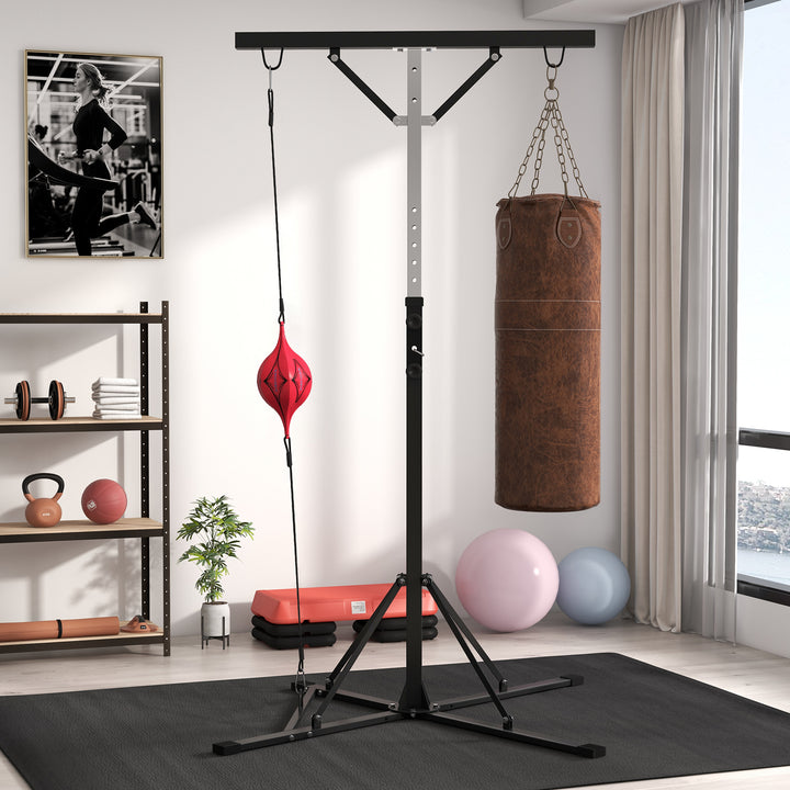 Boksesækstativ, højdejusterbar, med speedball, metalramme, 160l x 145b x 175-220h cm, sort