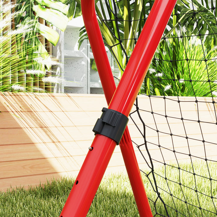 Fodbold reboundernet, foldbart, rebound wall, justerbar i 5 niveauer, metal, 78 x 84 x 65-78 cm, rød