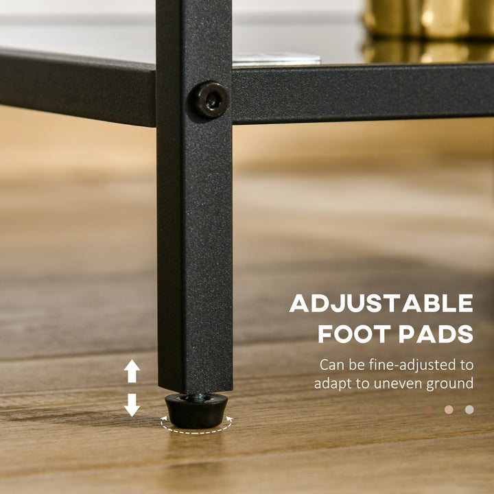 Sidebord med hærdet glasplade, 2 niveauer, klassisk design med metalstel, sort