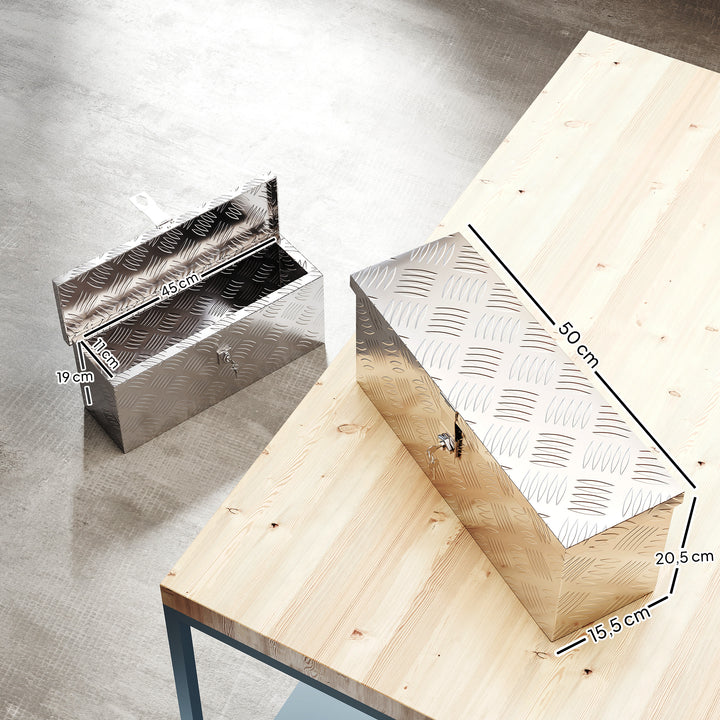 Udstyrskasse/opbevaringskasse af aluminium med lås og nøgler, 50 x 15,5 x 20,5 cm