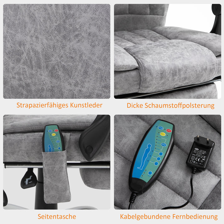Kontorstol med massagefunktion, ergonomisk skrivebordsstol med varmefunktion, lænefunktion, højdejusterbar drejestol med fodstøtte, sidelomme, grå