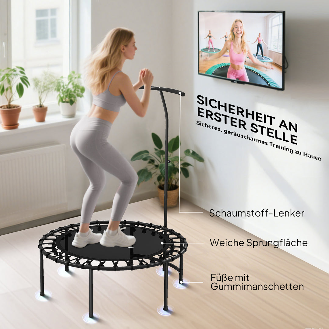 Rebounder-trampolin, 5-niveau justerbart håndtag, træningstrampolin, sort