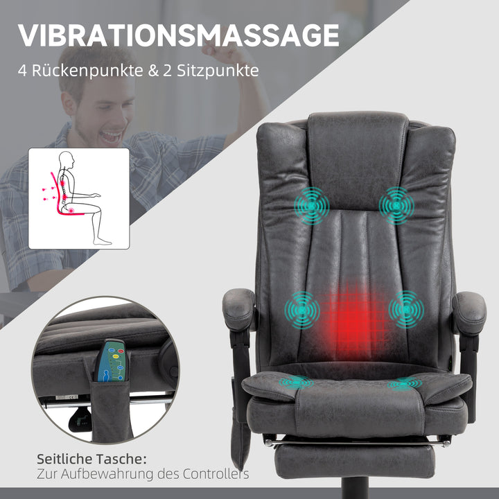 Executive-stol med massage- og varmefunktion, fodstøtte, justerbar, op til 120 kg, grå