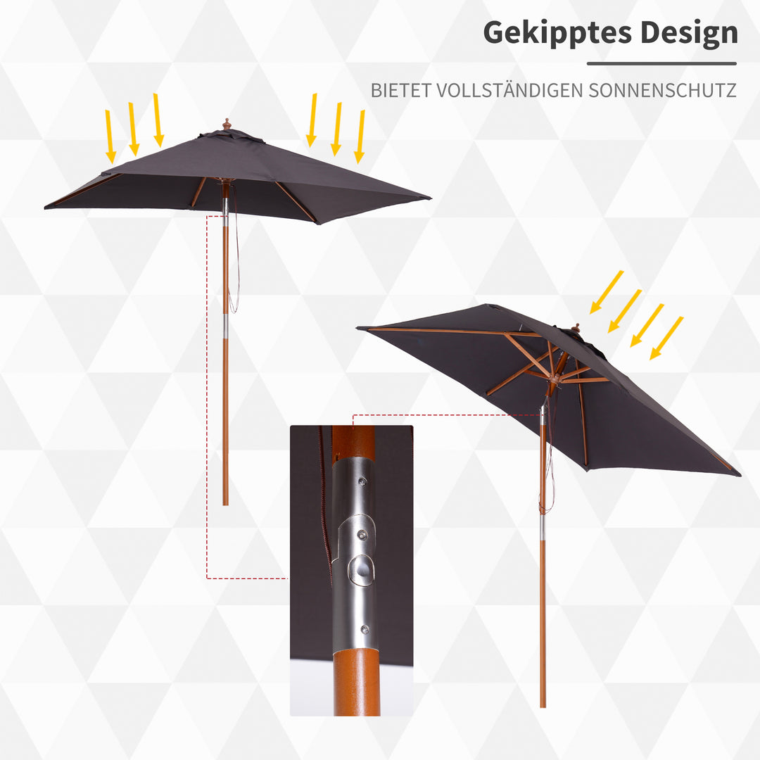 Parasol 200 x 150 x 235 cm, Sammenklappelig Haveparasol, 3-trins justerbar, Rektangulær Strandparasol, Vandafvisende og UV-resistent til Strand, Balkon, Terrasse, Have, Mørkegrå