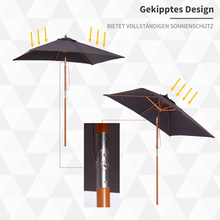 Parasol 200 x 150 x 235 cm, Sammenklappelig Haveparasol, 3-trins justerbar, Rektangulær Strandparasol, Vandafvisende og UV-resistent til Strand, Balkon, Terrasse, Have, Mørkegrå