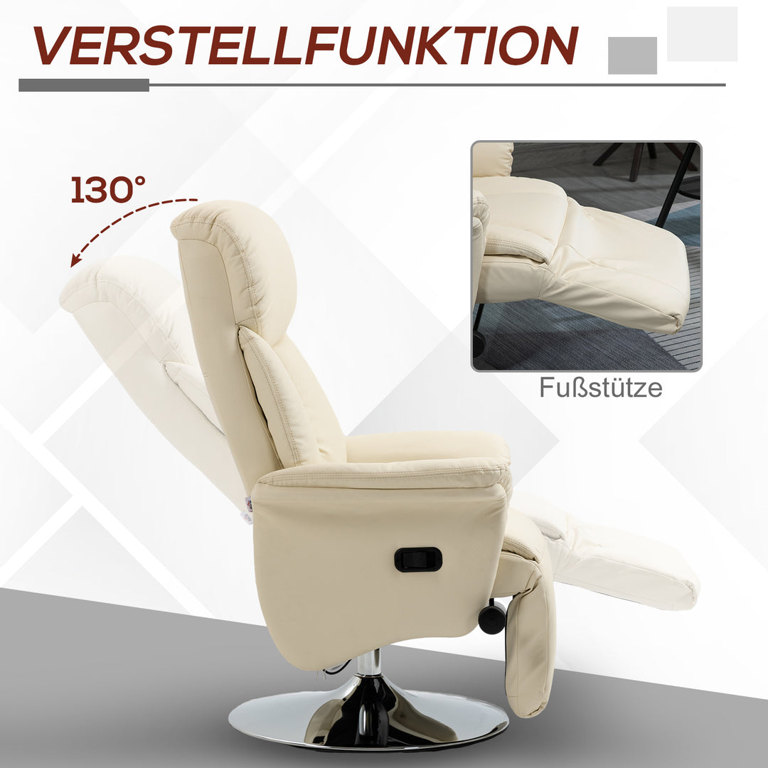 Lænestol med justerbar lænefunktion, læderlook, fodstøtte, op til 150 kg, 78 x 80 x 109 cm, cremefarvet