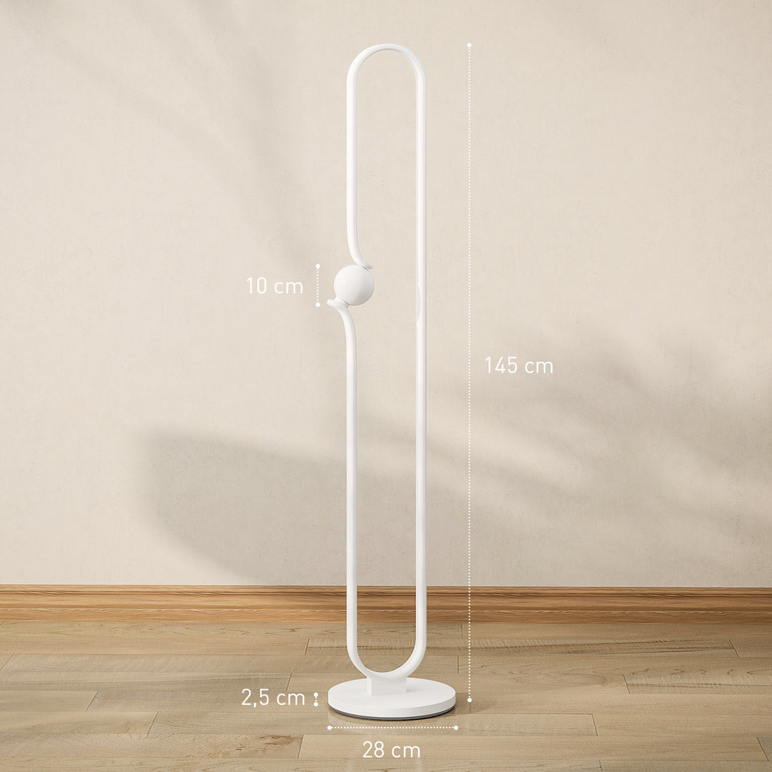 Led-gulvlampe, nodedesign, glasskærm, metal, plastik, hvid