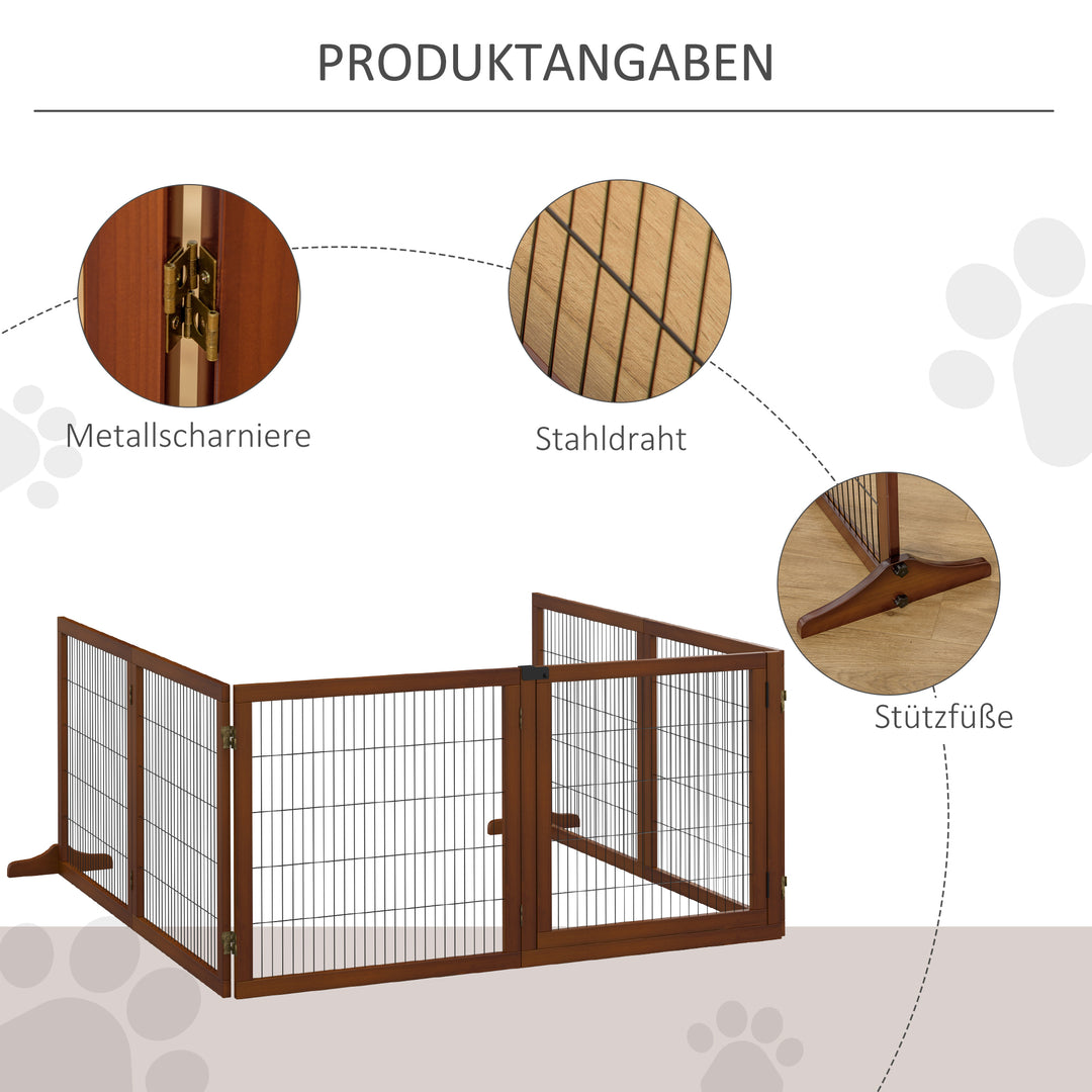 Sammenklappelig hundegitter, fyrretræ, 432 x 36 x 70 cm, kaffe