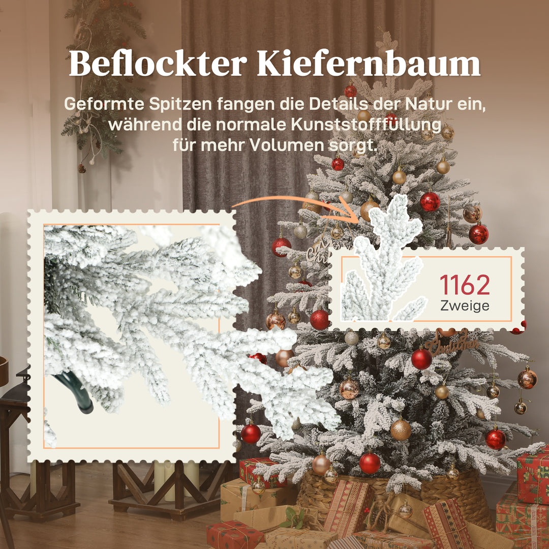 Kunstigt juletræ, 150 cm juletræ med sne, 1162 grene, foldbar metalfod