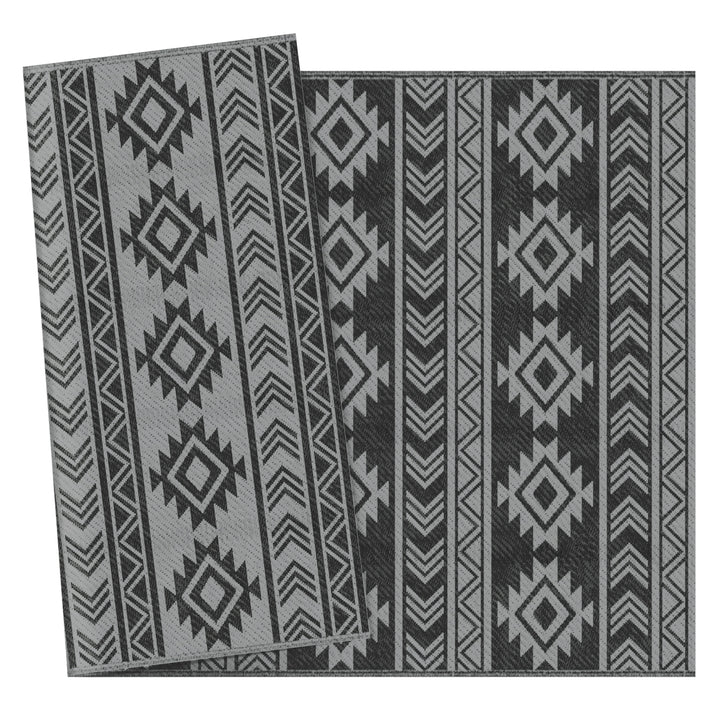 Udendørstæppe, vandtæt, dobbeltsidet design, syntetisk fiber af høj kvalitet, sort+grå, 182 x 274 cm