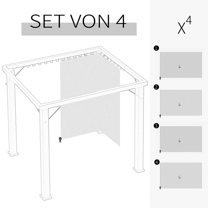 4 reservegardiner til 3x3m pavilloner, robuste, til stænger og glideskinner, dobbelt lynlås, beige