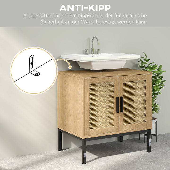 Badeværelsesskab, boho design, badeværelsesskab, rattanelementer, med u-snit, eg