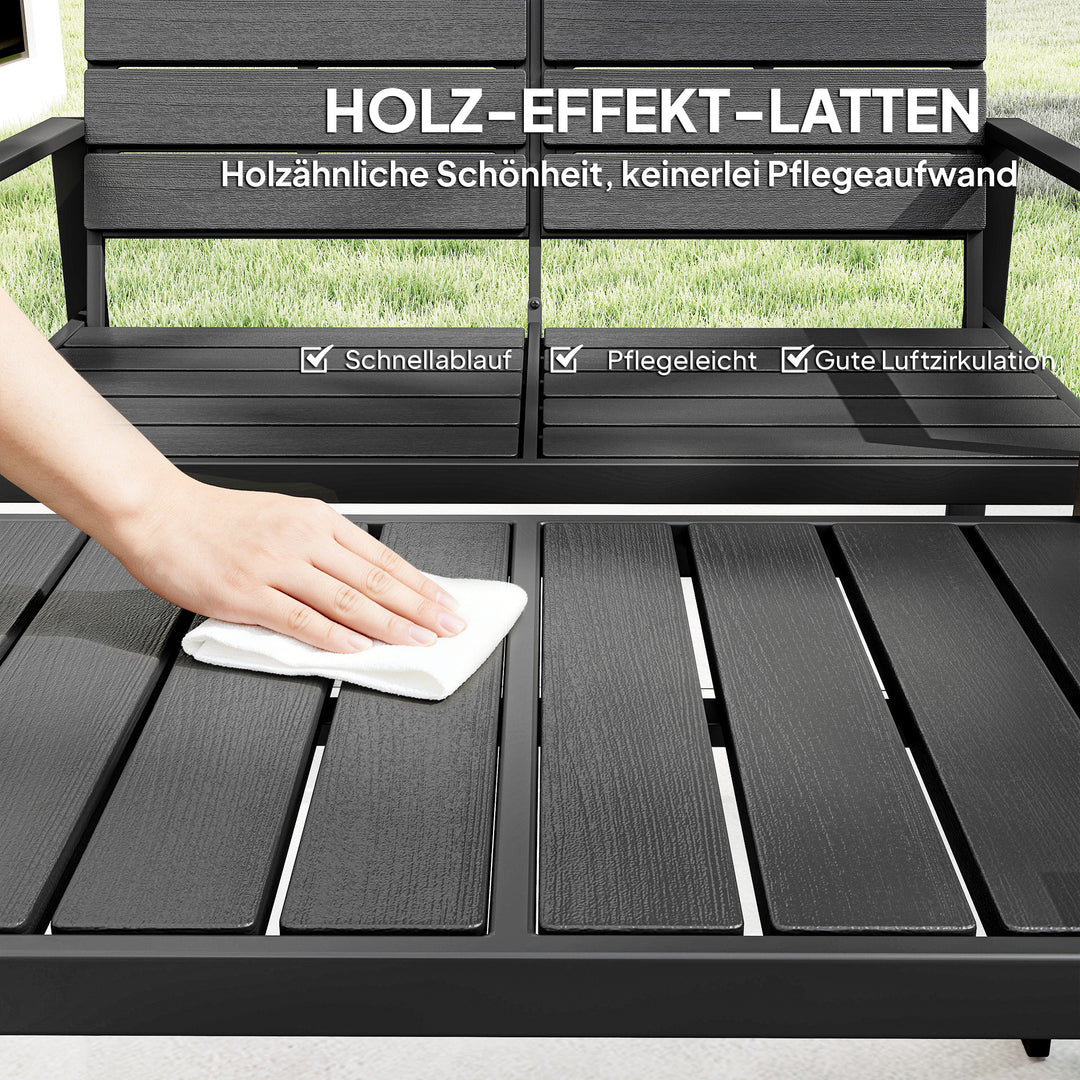 Havemøbelsæt, 4 personer, med 2-personers sofa, 2 lænestole, bredt sofabord, HDPE-lameller, vejrbestandig, sort