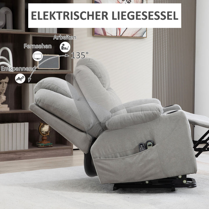 Massagestol stand-up aid seniorstol, 8 vibrationspunkter, 2 sidelommer, kopholder, 90 x 101 x 107 cm, grå