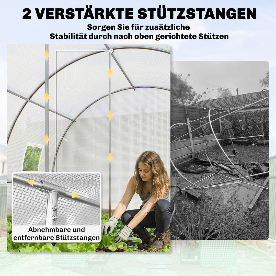 Foliedrivhus, plastikdæksel, netdør, støttestænger, hvid