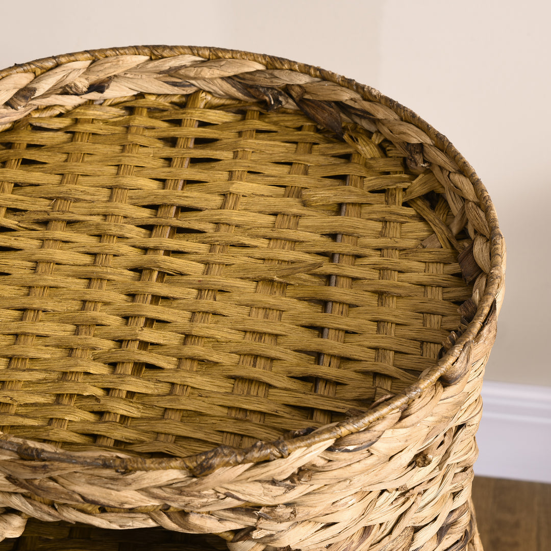 3-Etagers boho kattehule med 3 indgange og hynde, 40 cm x 40 cm x 73 cm, lysebrun + cremehvid