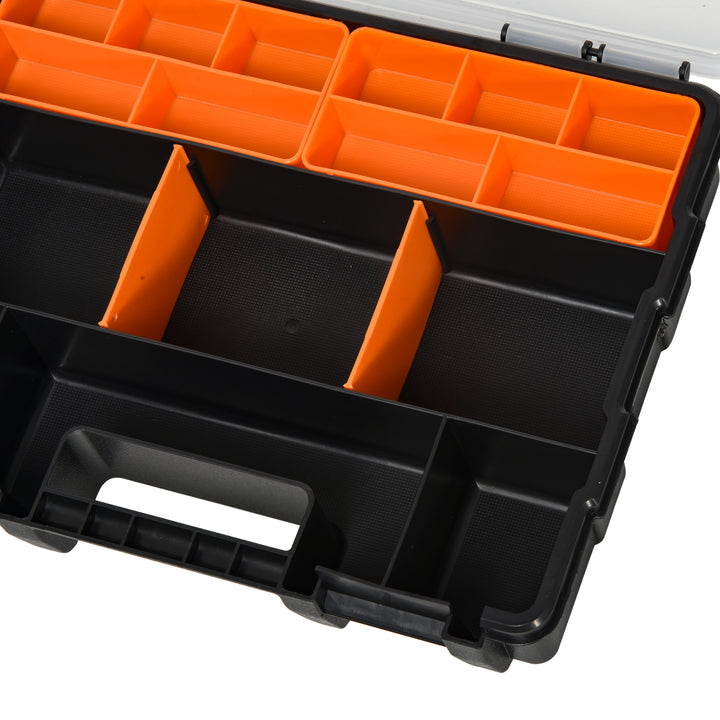 4 Stk. værktøjsopbevaringskasse multifunktionel værktøjskasse sorteringskasse smådele magasindele plast orange+sort 28,7 x 22,5 x 5,5 cm