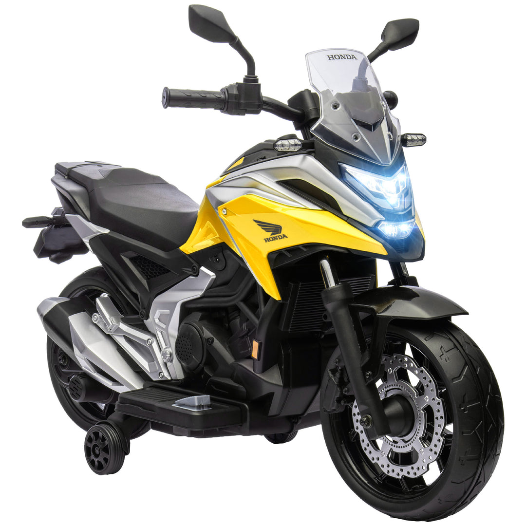 Elektrisk børnemotorcykel, Honda, 3 km/t, musik og lys, 3-6 år, op til 30 kg, gul