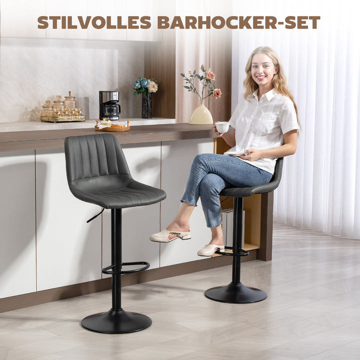 Sæt med 2 barstole i retrodesign, med fodstøtte, højdejusterbar, 43 cm x 49,5 cm x 111 cm