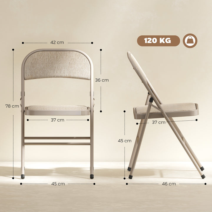Sæt med 2 klapstole, bærbare kontorstole, metalben, klapstol til kontor, reception, venteværelse, linnedlook, beige