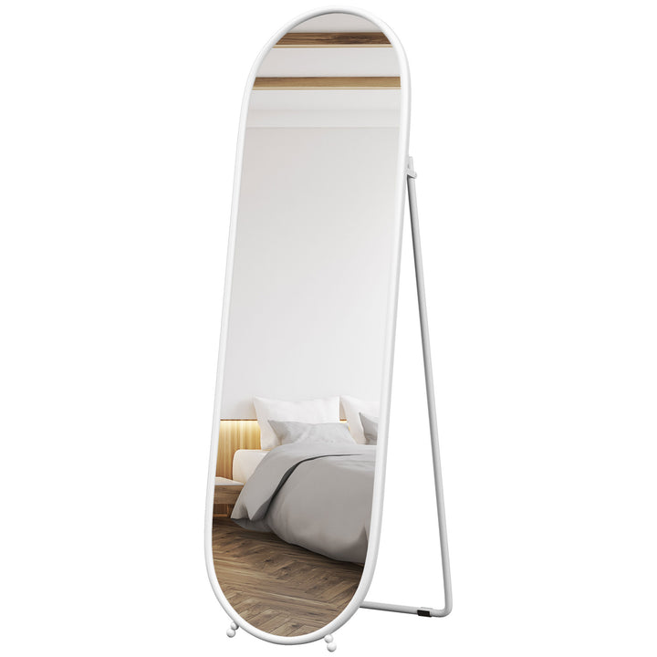 Helfigursspejl, oval form, fritstående, metalramme, 40x160cm, hvid