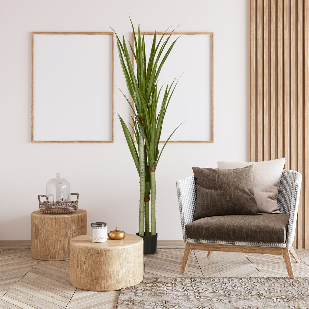 Stor kunstig yucca-plante, 190 cm, plastik, i potte, 17 x 17 x 190 cm, smaragdgrøn