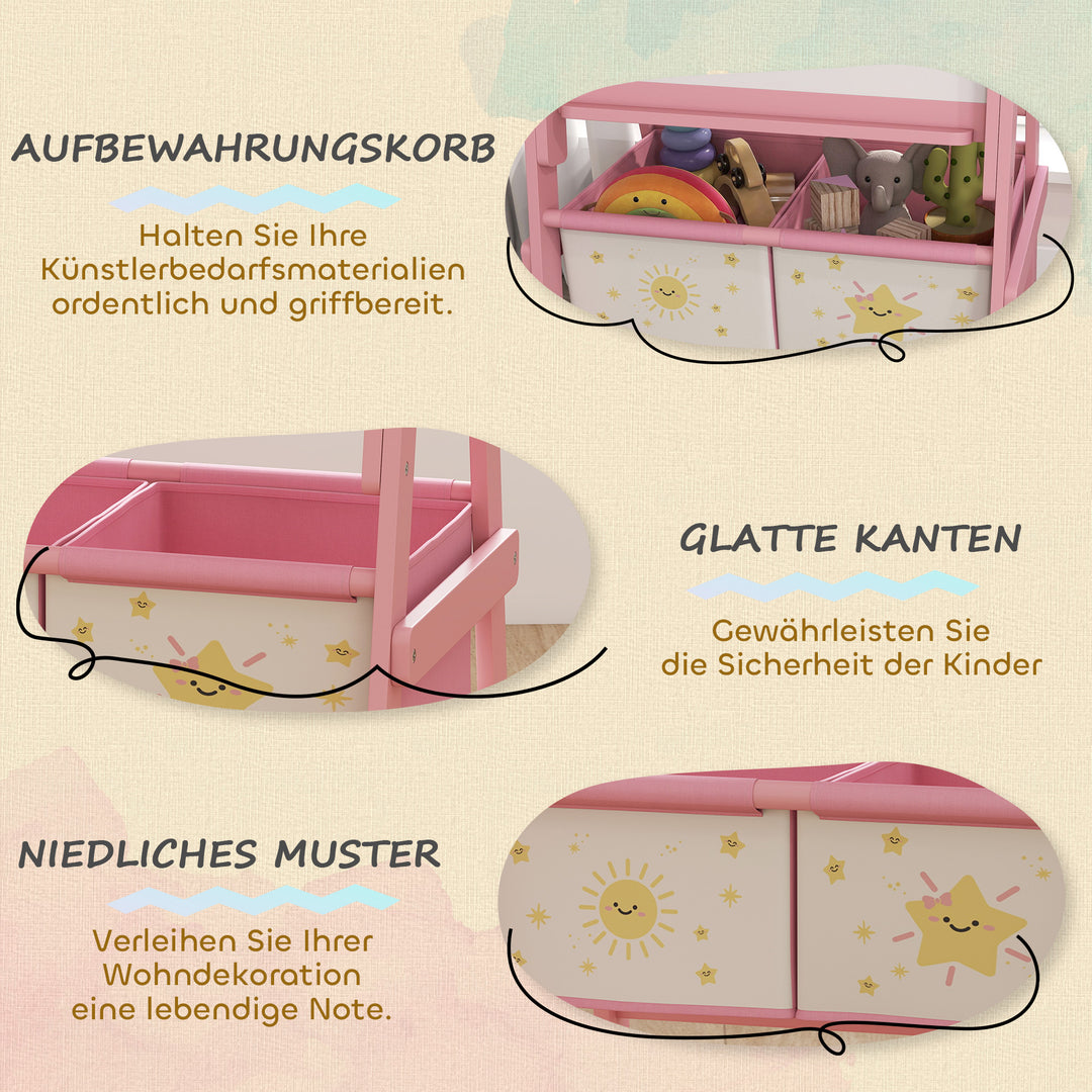Børnestaffeli 3 i 1 børnetavle med tavle, whiteboard, papirrulle, 2 opbevaringskasser, til 3-8 år, lyserød