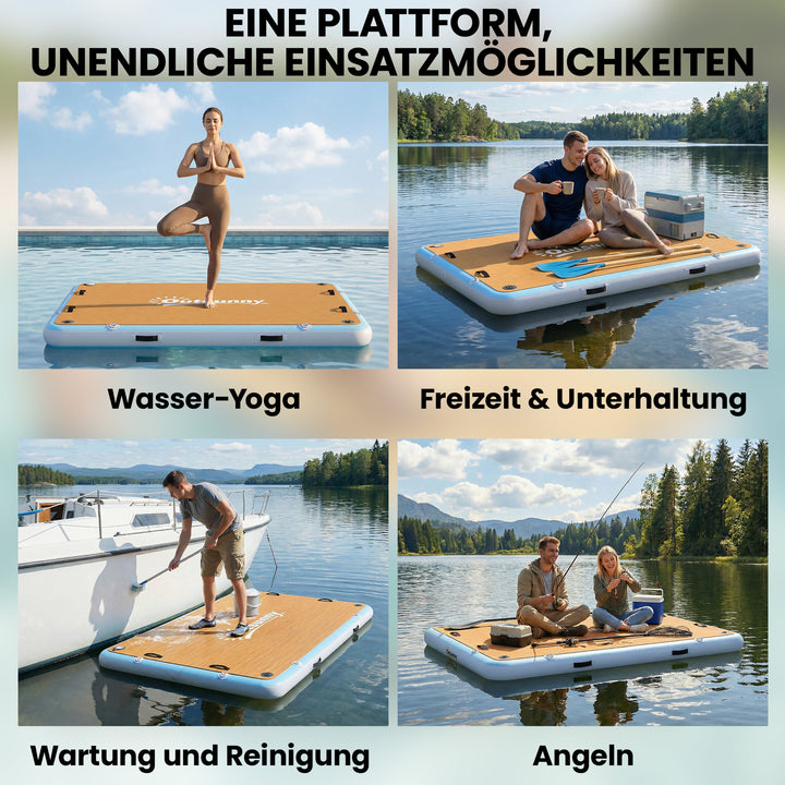 Oppustelig dock Flydebro 2,4x1,8m Oppustelig flydende platform 4-6 personer med skridsikker stige