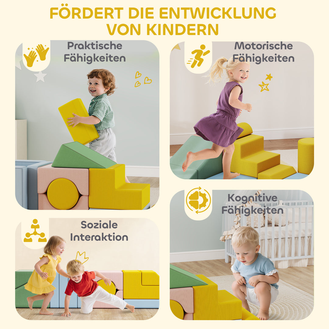 Bløde byggeklodser til børn, 12-delt stofklodssæt, skum, fløjlsbetræk, vaskbart, pastelfarver