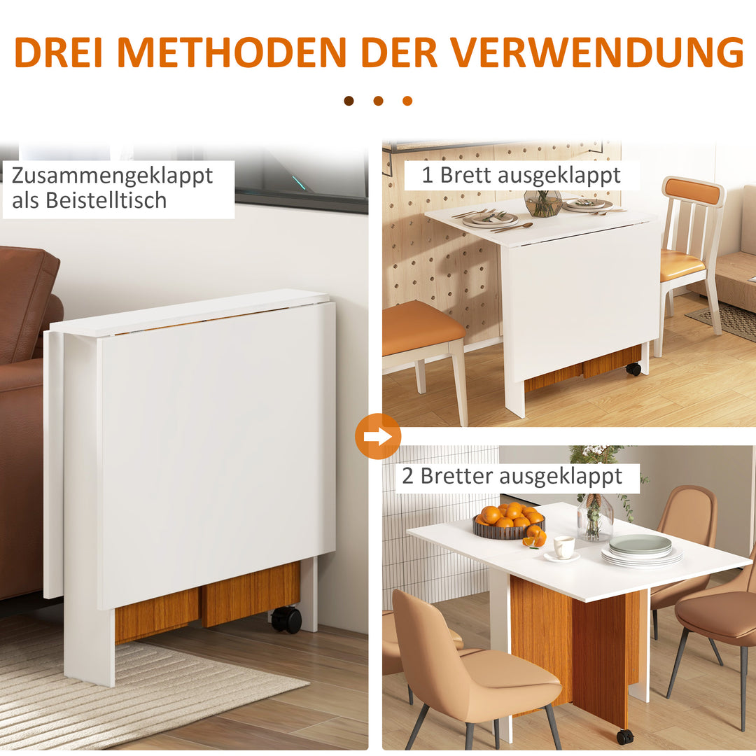 Foldbart spisebord udtrækkeligt spisebord, mobilt, moderne design, 120 cm x 80 cm x 73 cm, teak + hvid
