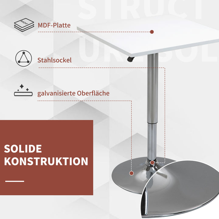 Højdejusterbart barbord, 360° drejeligt, ridsefaste fødder, stabil metalbase, hvid