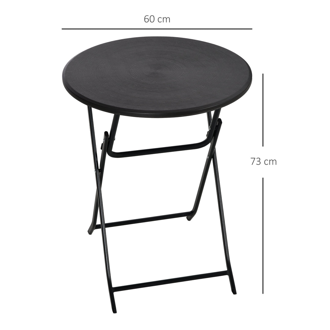 Havebord, rundt, foldbart, til 2 personer, trælook, stål+plast, mørkegrå, 60 x 60 x 73 cm
