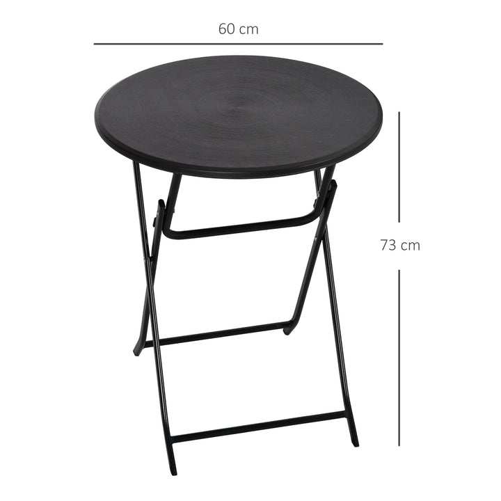 Havebord, rundt, foldbart, til 2 personer, trælook, stål+plast, mørkegrå, 60 x 60 x 73 cm