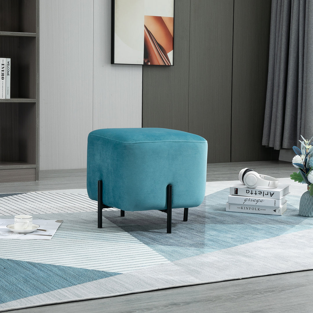Fodskammel polstret polyester stålskum turkis 44,5 x 44,5 x 41,5 cm