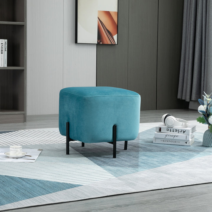 Fodskammel polstret polyester stålskum turkis 44,5 x 44,5 x 41,5 cm
