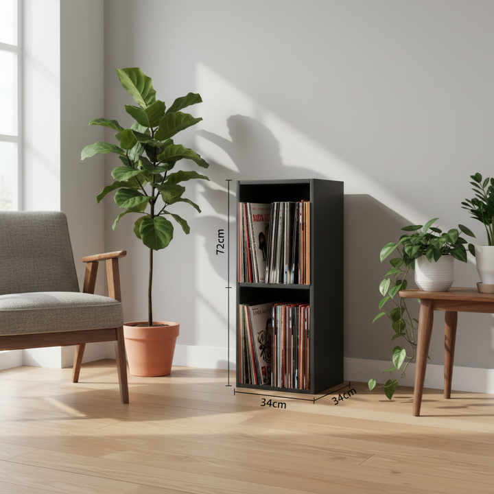 Vinylreol sort – 2 rum – 72x34x30 cm – Platto Mini