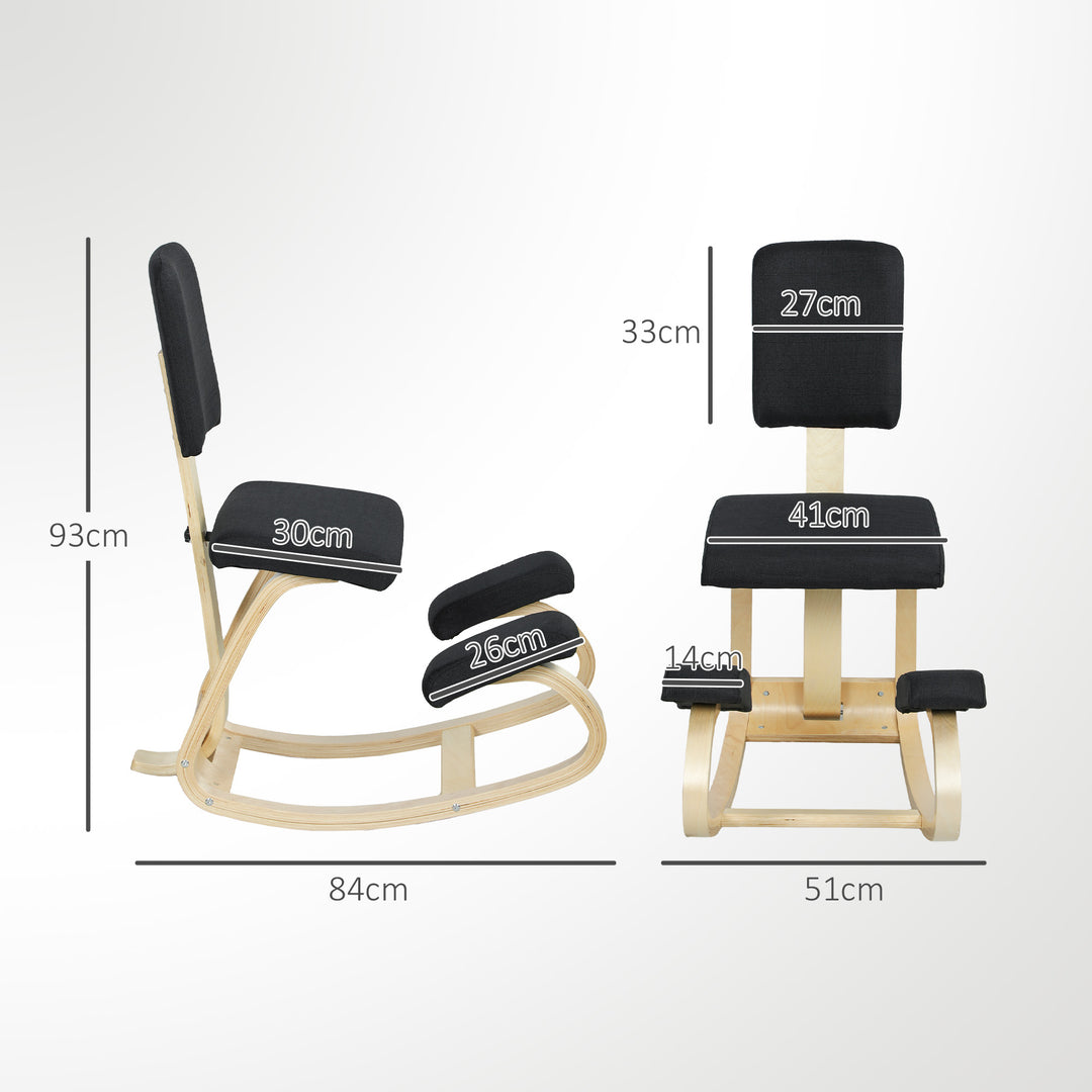 Ergonomisk knælestol, knælestol, sundhedsstol til hjemmet, kontoret, meditation, sort