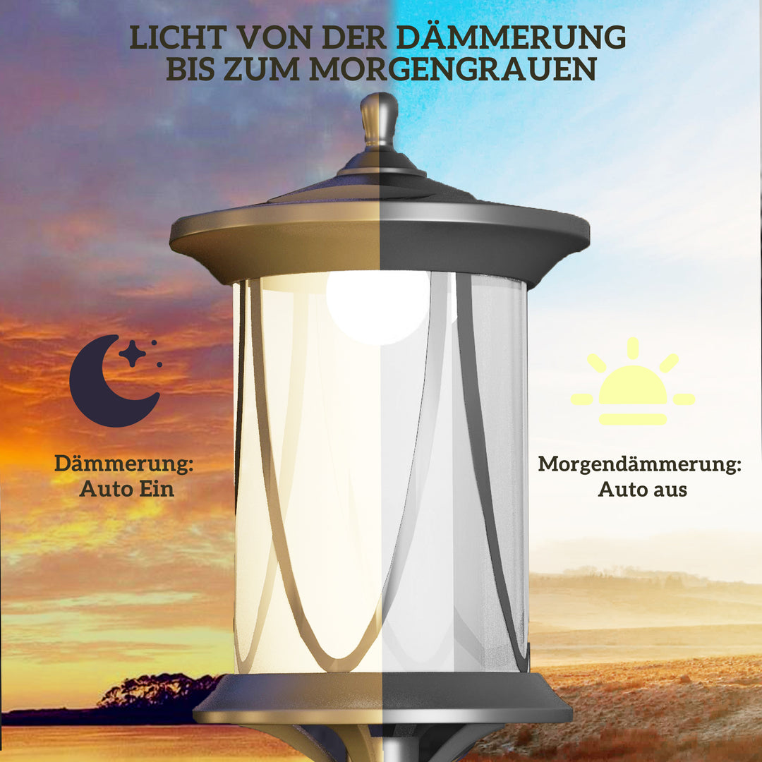Solcelledrevet udendørslampe, LED, automatisk drift, vejrbestandig, 6 timers lysetid, 17B x 17D x 127Hcm, sort