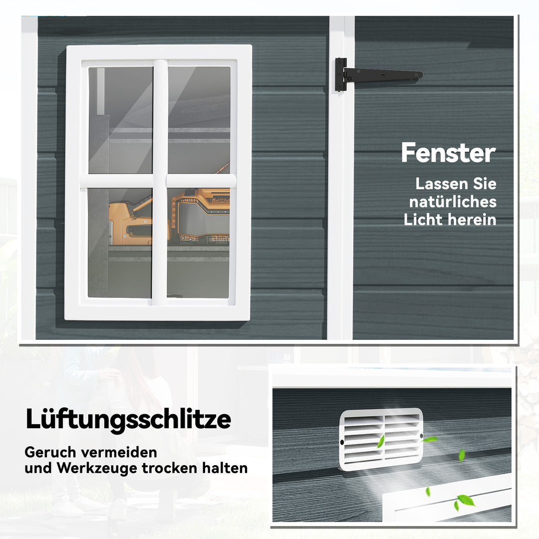 Haveskur 3,2m², redskabsskur med luttag, 303x123x197cm med vindue, aflåselig dør, ventilationsåbning, gulv