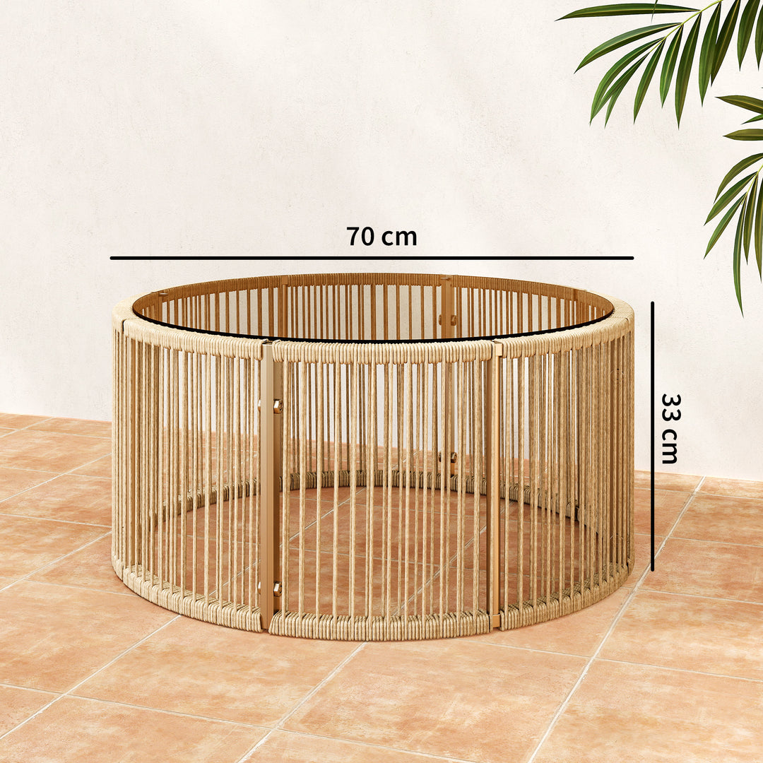 Sidebord af polyrattan, sofabord med hærdet glasplade, havebord med stålstel, 70 x 70 x 33 cm, brun