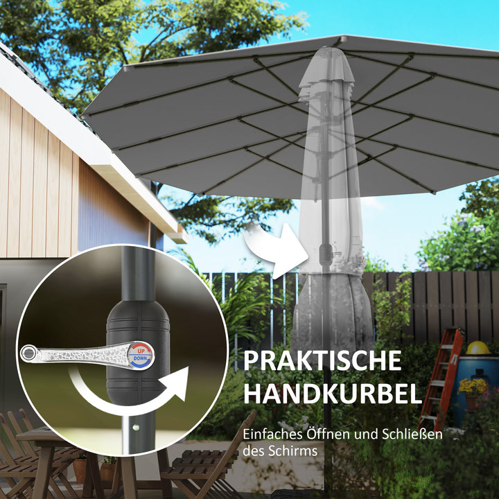 Dobbelt parasol 436 x 260 cm, UV-beskyttende stålparasol med håndsving, oval mørkegrå