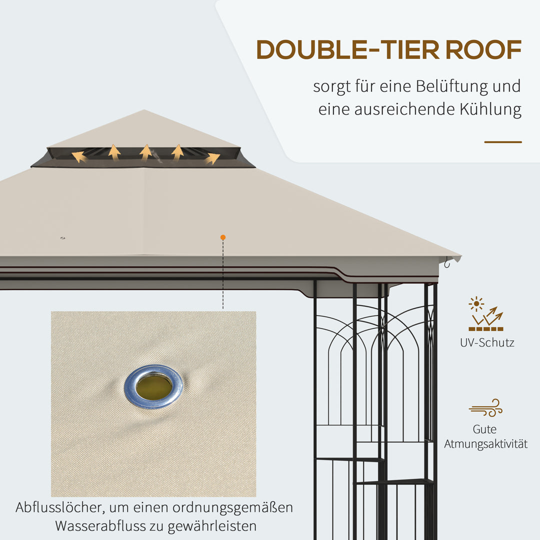 Havepavillon med dobbelttag, pavillon, havetelt, partytelt med 4 sidevægge, metal+polyester, beige, 2,99 x 2,99 x 2,74 m